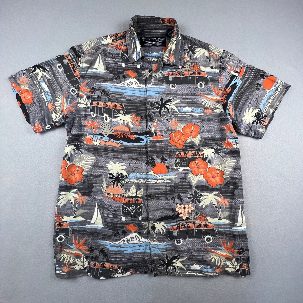 Newport Blue VW Bus Shirt Mens M Tropical Hawaiian Camp Volkswagen Van Aloha